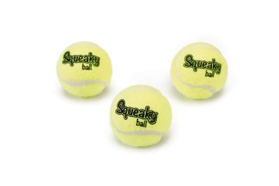 Tennisbal met pieper hondenspeeltje 3 stuks geel 5 cm