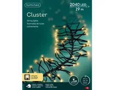 Lumineo Cluster LED Snoer voor Buiten 2040 LEDs 1900 cm Soft Gold Licht Zwart
