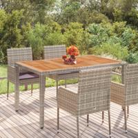 Tuintafel met houten blad 150x90x75 cm poly rattan grijs - thumbnail