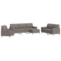 4-delige Loungeset met voetenbank en kussens stof taupe - thumbnail