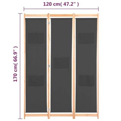VidaXL Kamerscherm met 3 panelen 120x170x4 cm stof grijs VidaXL Kamerscherm met 3 panelen 120x170x4 cm stof grijs