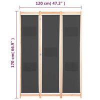 VidaXL Kamerscherm met 3 panelen 120x170x4 cm stof grijs - thumbnail