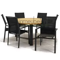Tuinstoel Delia zwart hoge rug met Basso 160 cm teaktafel - thumbnail