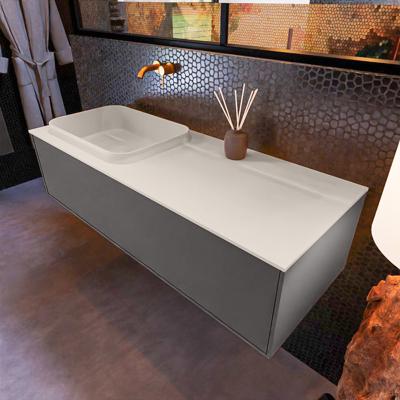 Badkamermeubelset Mondiaz Erin 120 cm met 1 Lade met RIDGE Wastafel Links Linen Zonder Kraangaten Greeploos Mat Dark Grey