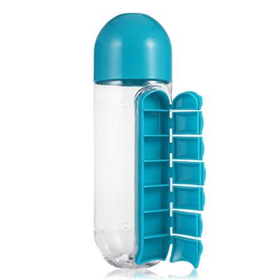 600ml creatieve buiten draagbare waterfles met 7 dagen pil Box(Blue)