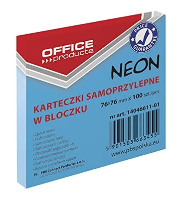 OFFICE products memoblok Neon, ft 76 x 76 mm, 100 vel, neonblauw