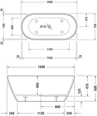 Vrijstaand Ligbad Duravit D-Neo 160x75x60 cm Zonder Overloop Mat Wit Duravit