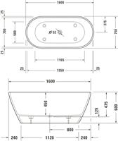Vrijstaand Ligbad Duravit D-Neo 160x75x60 cm Zonder Overloop Mat Wit Duravit - thumbnail