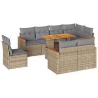 9-delige Loungeset met kussens poly rattan acacia beige - thumbnail