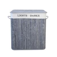 Homestyle Pro rechthoekige bamboe wasmand + tekst 52x32x63 cm grijs/wit - thumbnail