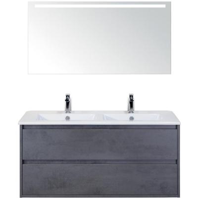 Porto Badmeubelset 120 cm - 2 Laden Beton Antrac - Keramische Wastafel Wit Slim met Sence Spiegel