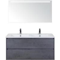 Porto Badmeubelset 120 cm - 2 Laden Beton Antrac - Keramische Wastafel Wit Slim met Sence Spiegel - thumbnail