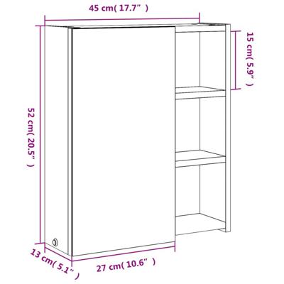 Badkamerkast met spiegel en LED 45x13x52 cm zwart