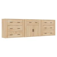 Dressoirs 3 st bewerkt hout sonoma eiken - thumbnail