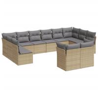 13-delige Loungeset met kussens poly rattan beige - thumbnail
