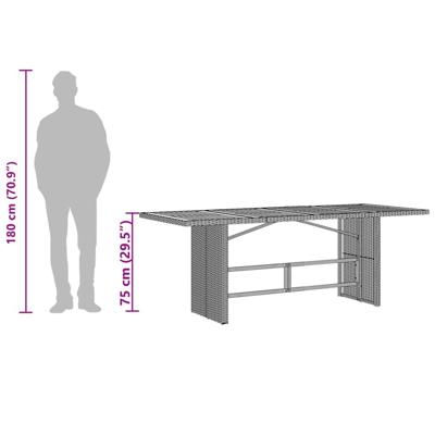 Tuintafel met glazen blad 190x80x75 cm poly rattan zwart - thumbnail