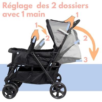 BAMBISOL Dubbele Kinderwagen - Volledig uitgerust - Inclusief regenhoes - Eenvoudig opvouwbaar