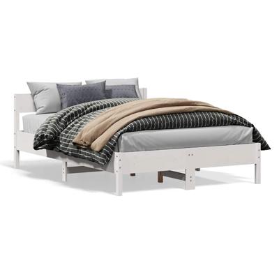 Bedframe met hoofdbord massief grenenhout wit 150x200 cm