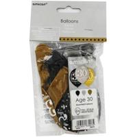 Ballonnen 30 Jaar Happy Birthday Zilver, Goud En Zwart - thumbnail
