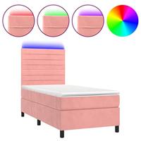 Boxspring met matras en LED fluweel roze 90x190 cm - thumbnail