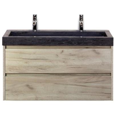 Dante Badmeubelset 100 cm - Craft Oak - Wastafel Hardsteen Wit Lucca 2 Kraangaten