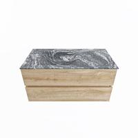 MONDIAZ VICA-DLUX 100cm badmeubel onderkast Washed Oak 2 lades. Inbouw wastafel CLOUD links 1 kraangat, kleur Lava. - thumbnail