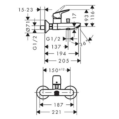 Hansgrohe Logis badkraan met omstel en koppelingen chroom 71400000