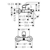Hansgrohe Logis badkraan met omstel en koppelingen chroom 71400000 - thumbnail