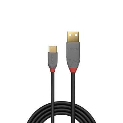 Lindy 36885 0.5m USB A USB C Mannelijk Mannelijk Zwart, Grijs USB-kabel