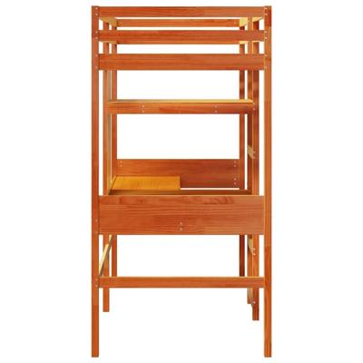 Hoogslaper met bureau en schappen grenenhout wasbruin 90x200cm