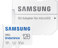 Samsung PRO Endurance microSDXC-kaart 128 GB Class 10, UHS-Class 3, v30 Video Speed Class 4K-video-ondersteuning, Incl. SD-adapter, Schokbestendig - thumbnail