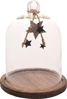 Stolp glas met houten plateau 15x20cm