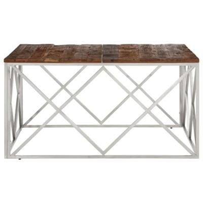 Salontafel roestvrij staal en massief bielshout zilverkleurig