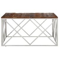 Salontafel roestvrij staal en massief bielshout zilverkleurig - thumbnail