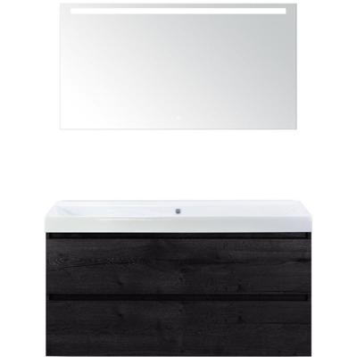 Maxx XL Badmeubelset 120 cm - Black Oak - Wastafel Just Enkel Zonder Kraangat met LED Spiegel