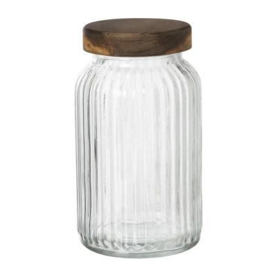 Voorraadpot ribbel met acacia deksel - ø11x20 cm Voorraadpot ribbel met acacia deksel - ø11x20 cm