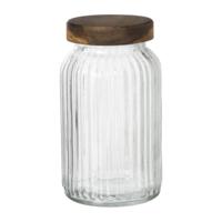 Voorraadpot ribbel met acacia deksel - ø11x20 cm - thumbnail