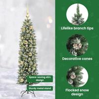 VidaXL Kunstmatige slanke kerstboom met 150 led groen en wit 120 cm - thumbnail