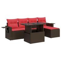 6-delige Loungeset met kussens poly rattan acacia grijs - thumbnail