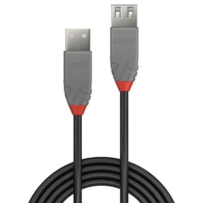 LINDY 36703 USB-kabel USB 2.0 USB-A stekker, USB-A bus 2.00 m Zwart, Grijs