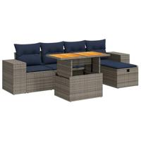 6-delige Loungeset met kussens poly rattan acacia zwart - thumbnail