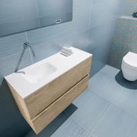 MONDIAZ ADA 80cm toiletmeubel washed oak. LEX wastafel talc links zonder kraangat - thumbnail