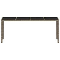 Tuintafel met glazen blad 190x90x75 cm poly rattan lichtgrijs - thumbnail