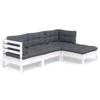 4-delige Loungeset met kussens grenenhout wit - thumbnail