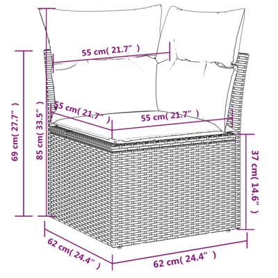 4-delige Loungeset met kussens poly rattan zwart - thumbnail