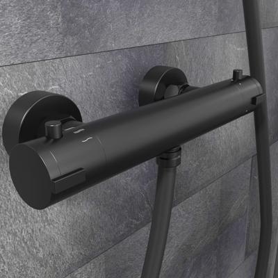 LONDON thermostatische mengkraan douche, zwart mat keramisch ½" (Ø ca. 1,9 cm) ventiel bovenstuk uitwisselbaar thermostaat element temperatuurschaal met veiligheidsstop op 38°C Eco-Click funct
