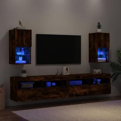 Tv-meubelen 2 st LED-verlichting 30,5x30x60 cm gerookt eiken