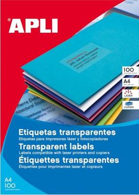 Apli Transparante etiketten ft 210 x 297 mm (b x h), 100 stuks, 1 per blad, doos van 100 blad