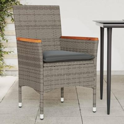 Tuinstoelen 2 st met kussens poly rattan grijs