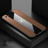 Voor OPPO A83 XINLI stiksels doek Textue schokbestendig TPU beschermhoes (bruin) - thumbnail